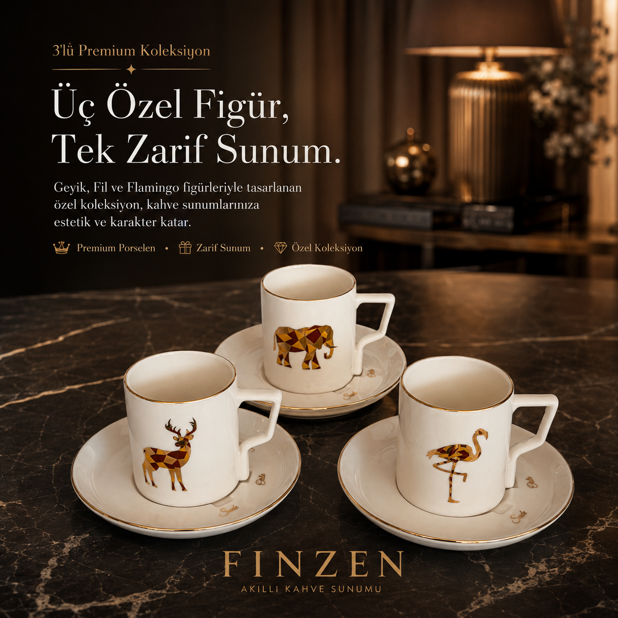 Finzen | Olika 12 Parça Akıllı Fincan Seti | ANİMAL COLLECTİON