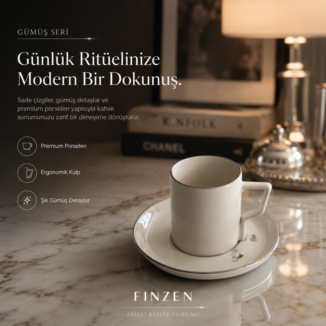 Finzen | Olika 12 Parça Akıllı Fincan Seti | SİLVER