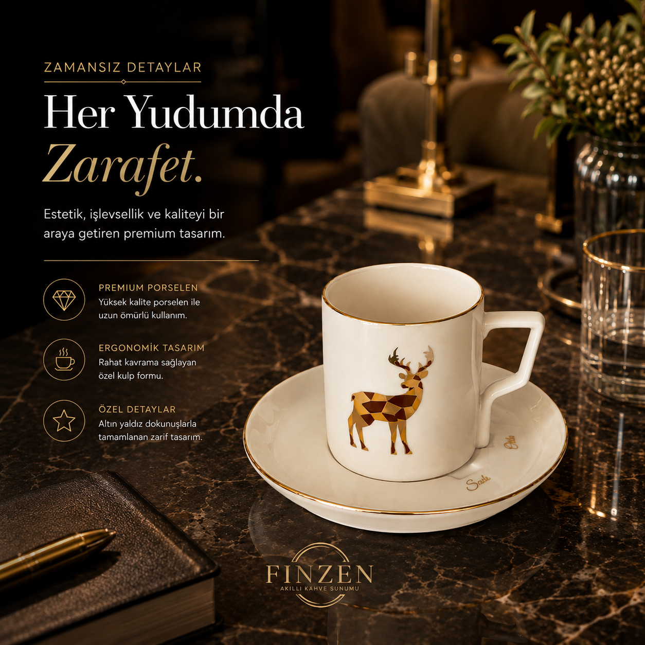 Finzen | Olika 12 Parça Akıllı Fincan Seti | ANİMAL COLLECTİON