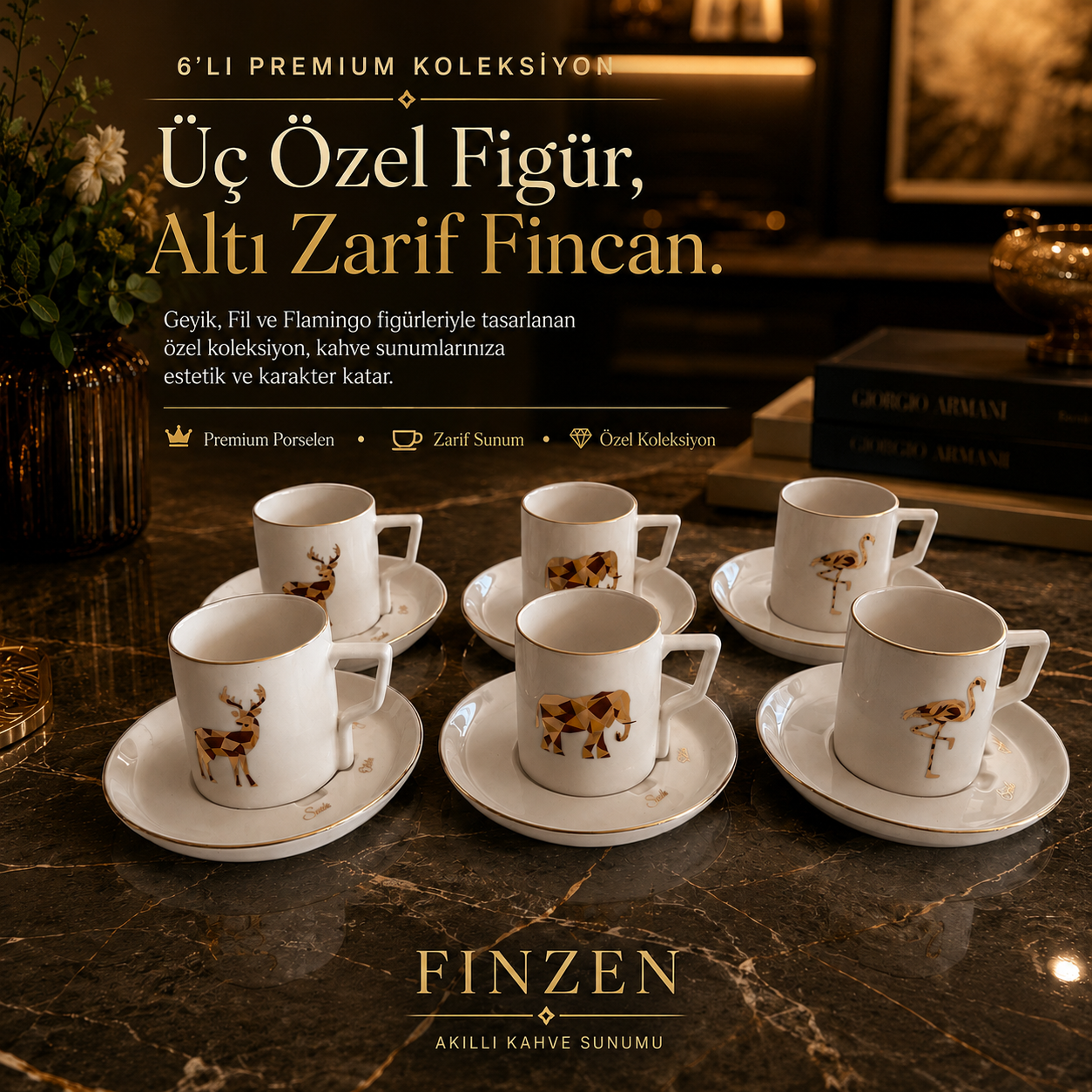 Finzen | Olika 12 Parça Akıllı Fincan Seti | ANİMAL COLLECTİON